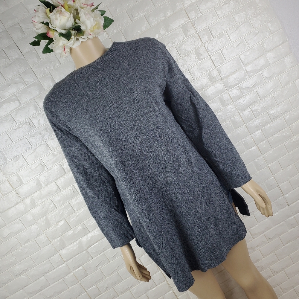 Gray Medium Loose Sweater Two Slit Side Knit Pullover Casual Cozy Top - Picture 3 of 5